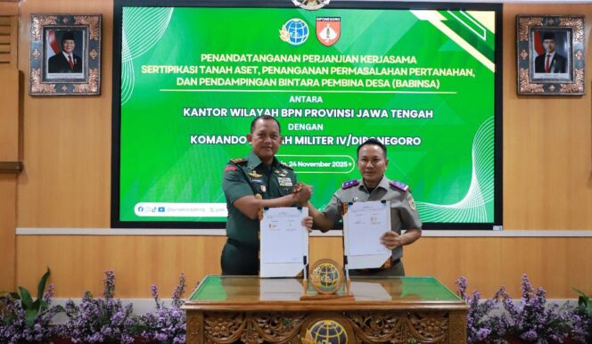 
					BPN Jateng dan Kodam IV/Diponegoro Perkuat Sinergi melalui Perjanjian Kerja Sama Sertipikasi dan Penataan Aset Tanah