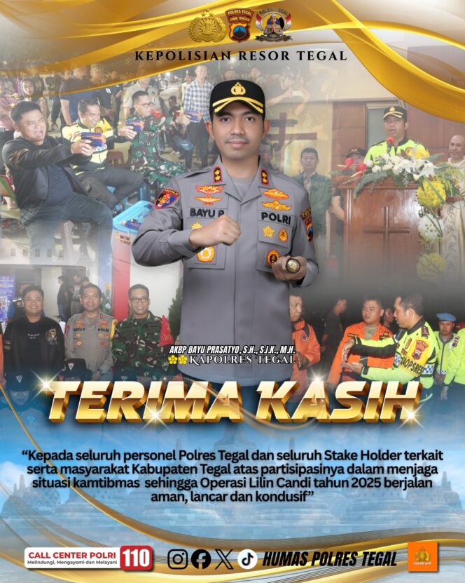 
					Kapolres Tegal Apresiasi Sinergi Lintas Sektor, Operasi Lilin Candi 2025 Berlangsung Kondusif