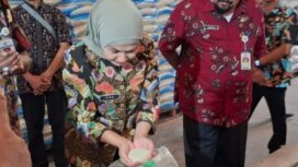 Bupati Kendal Dyah Kartika saat melihat langsung kualitas beras Perum Bulog Mangkang, Kota Semarang | dok Diskomdigi Jateng.