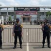 Personel Polres Jepara bersiaga di depan Stadion