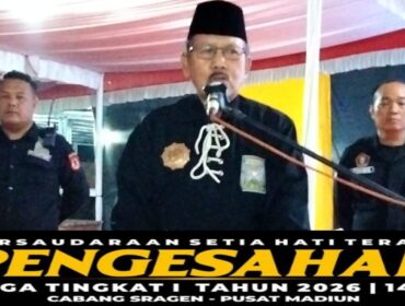 Acara pengesahan calon warga baru tingkat I SH Terate Cabang Sragen dihadiri oleh Ketua Dewan Pusat Madiun Kangmas H, Issoebijantoro. foto istimewa Sriyadi/kabarjateng.id