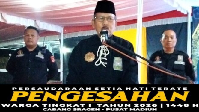 
					Acara pengesahan calon warga baru tingkat I SH Terate Cabang Sragen dihadiri oleh Ketua Dewan Pusat Madiun Kangmas H, Issoebijantoro. foto istimewa Sriyadi/kabarjateng.id