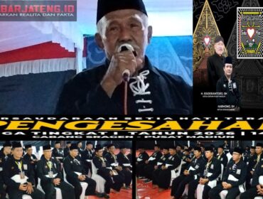Perwakilan Dewan Pusat Kangmas Rumasetiyo memberikan pesan kepada calon warga baru dalam prosesi pengesahan warga tingkat I SH Terate Cabang Sragen, di Padepokan Kepatihan SH Terate Desa Patihan, Kecamatan Sidoharjo, Sragen, Sabtu malam (20/6/2026). Foto: Sriyadi/kabarjateng.id