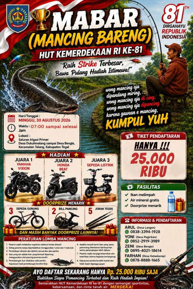 
					Semarak HUT RI ke-81, Kecamatan Talang Tegal Gelar Mancing Bareng Berhadiah Dua Motor