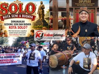 Ketua FBM Kusumo Putro bersama ratusan seniman menggelar aksi long march dan kirab budaya di Car Free Day Slamet Riyadi Solo pada Minggu, 26 Juli 2026. (Foto Istimewa: Kabarjateng.id/Sriyadi)
