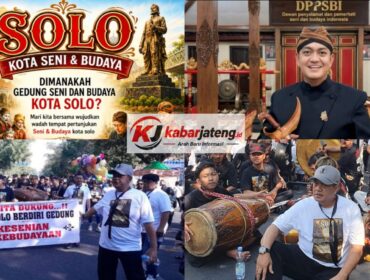 Ketua FBM Kusumo Putro bersama ratusan seniman menggelar aksi long march dan kirab budaya di Car Free Day Slamet Riyadi Solo pada Minggu, 26 Juli 2026. (Foto Istimewa: Kabarjateng.id/Sriyadi)