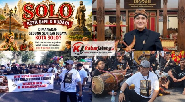 Ketua FBM Kusumo Putro bersama ratusan seniman menggelar aksi long march dan kirab budaya di Car Free Day Slamet Riyadi Solo pada Minggu, 26 Juli 2026. (Foto Istimewa: Kabarjateng.id/Sriyadi)