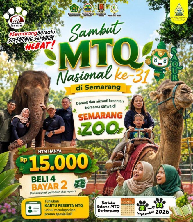 
					Sambut MTQ Nasional XXXI, Semarang Zoo Tebar Promo Tiket Rp15 Ribu, Datang Ber-4 Bayar 2